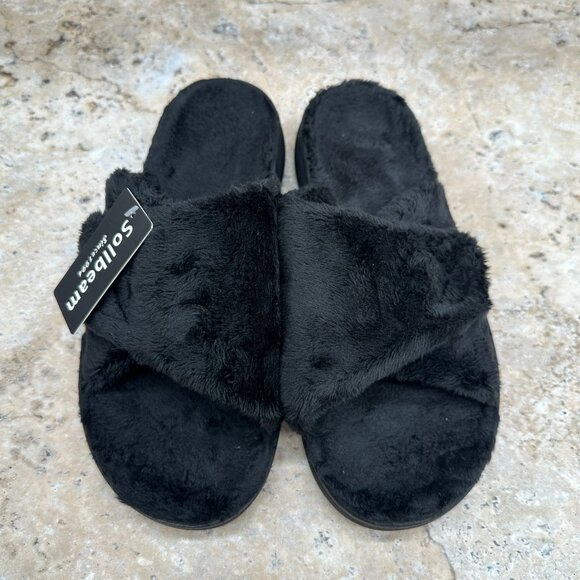 Sollbeam Slippers Womens Size 38 US 8 Black Soft Fuzzy Faux Fur Slides NWT - Picture 5 of 11